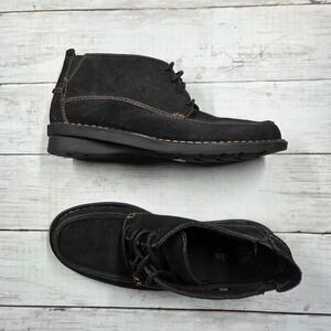 Clarks Chukka Boot Women 6.5 Black Bendables 62998 Suede Lace Up Moc Toe Wedge